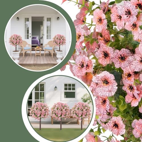 36 Artificial Boxwood Topiary Ball Tree with Violet Flowers 2Pack Pink