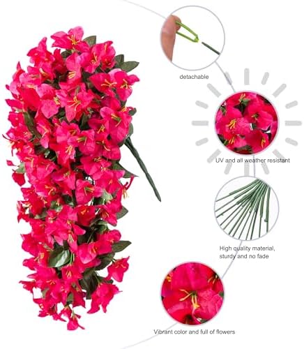 HyeFlora Artificial Bougainvillea Hanging Flowers 2pcs Hot Pink
