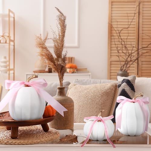 Wesiti 3 Pack Artificial Flocked Pumpkins White