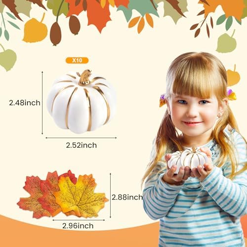 DomeStar 10PCS White Foam Pumpkins with Gold Lines