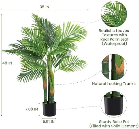 AnTing 4FT Artificial Golden Cane Palm Tree 2 Pack with Pot
