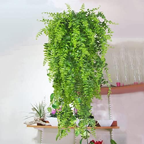 2 Pack Artificial Hanging Ferns Plants UV Resistant Green