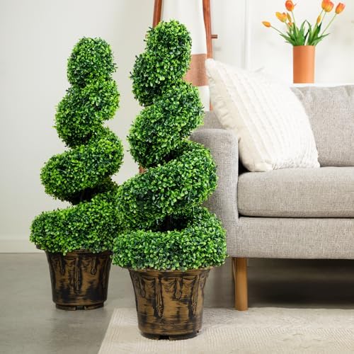 2-Pack Faux Boxwood Spiral Topiary Trees 3ft Tall