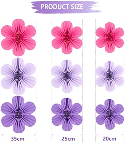 SUNBEAUTY Paper Flower Fans Set of 9 Purple Decorations