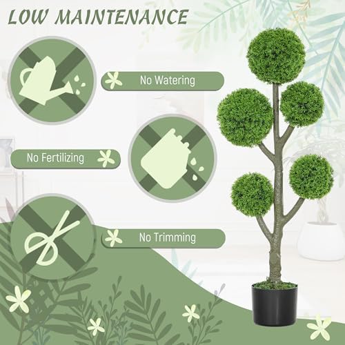 HOMCOM Artificial Topiary Five-Ball Cypress Tree in Pot 433 Inch Green