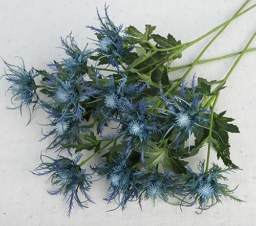 Fermus 8 Stems Artificial Blue Thistle Flowers Real Touch Decor