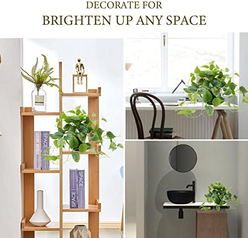 LOYWREE Artificial Pothos Plants in Black Pots - Realistic Indoor Greenery