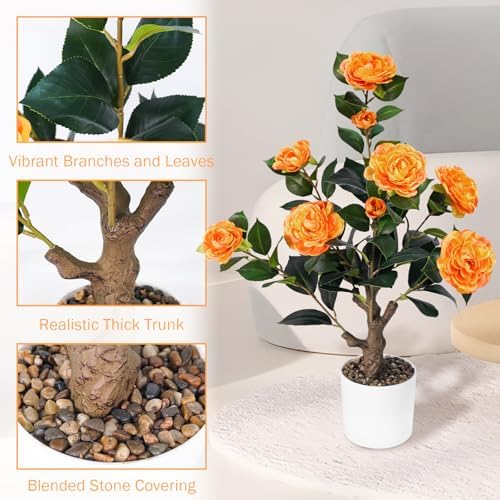2FT Artificial Camellia Tree with White Planter