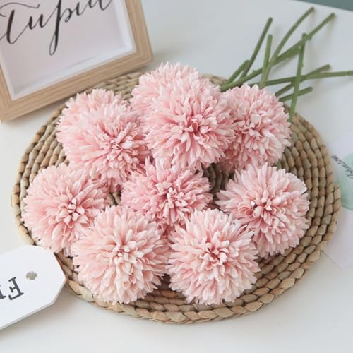 HoYuanFlo Light Pink Artificial Chrysanthemum Bouquet 10pcs