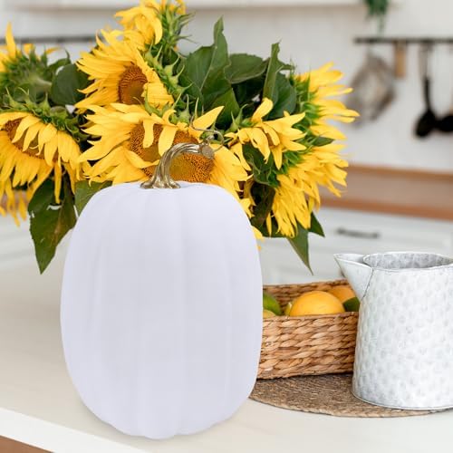 Winlyn 2 Pcs Fall White Artificial Pumpkins Decor