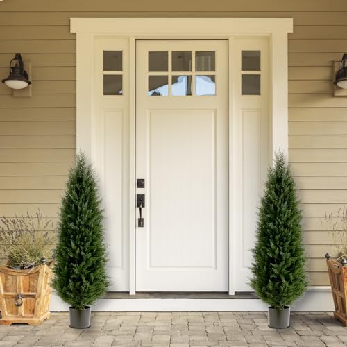 Artificial Cedar Trees Set of 2 UV Resistant Outdoor Faux Plants