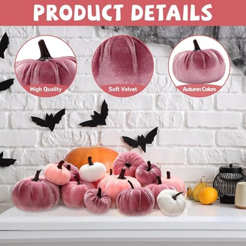 18Pcs Fall Velvet Pumpkin Decor Set for Halloween Thanksgiving