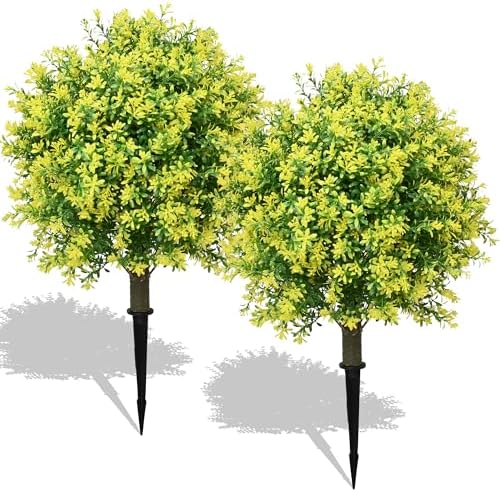 28 Inch Artificial Boxwood Topiary Tree Yellow