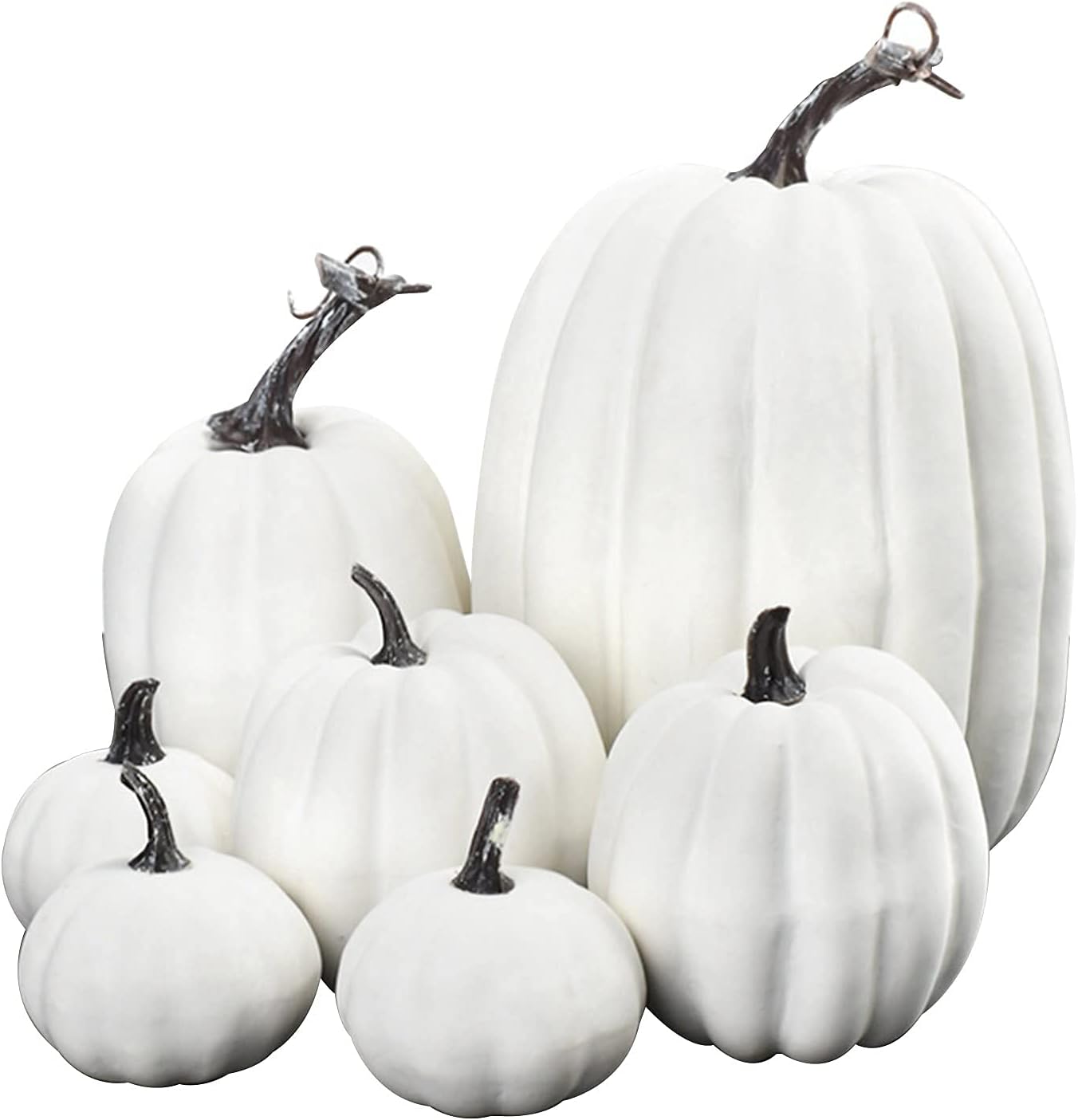 7 Artificial White Pumpkins Fall Decor Set