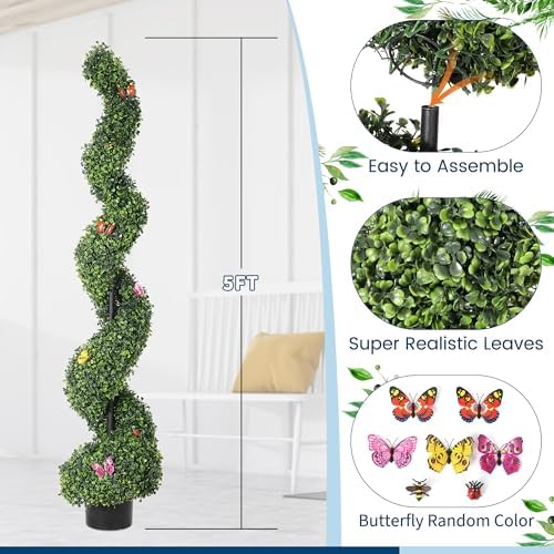 IDEALHOUSE 5FT Artificial Boxwood Spiral Topiary Trees 2Pcs
