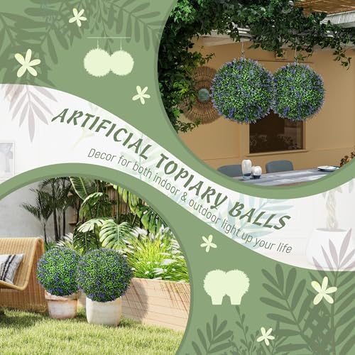 HOMCOM Artificial Boxwood Topiary Ball with Lavender Set of 2