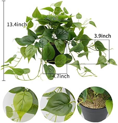 LOYWREE Artificial Pothos Plants in Black Pots - Realistic Indoor Greenery