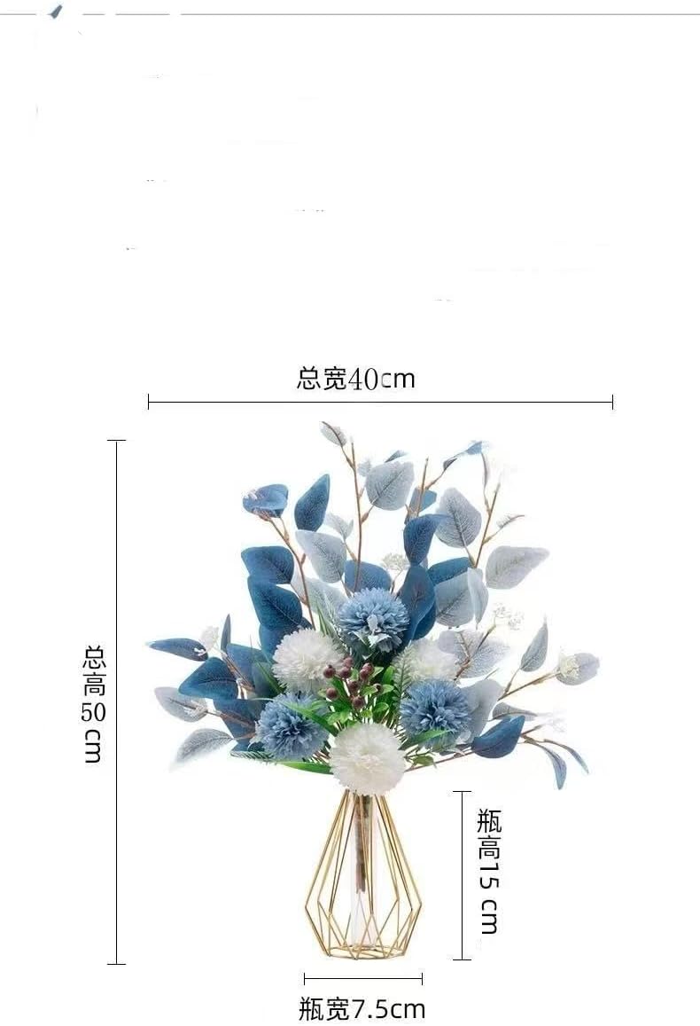 Artificial Flowers Bouquet with Iron Vase Blue Champagne
