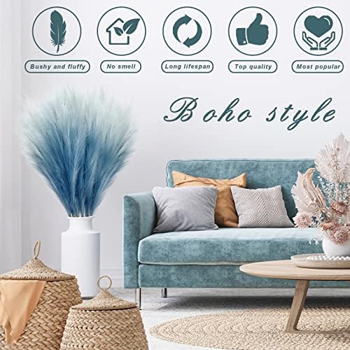 KALYLOC 8Pcs Blue Faux Pampas Grass Boho Decor