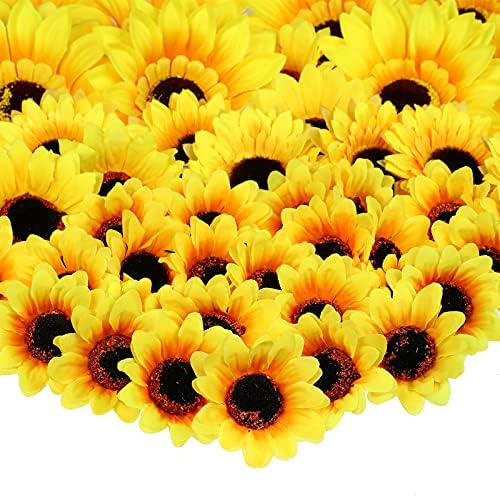 MTLEE 150 Piece Yellow Artificial Sunflower Heads