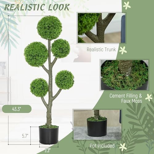 HOMCOM Artificial Topiary Five-Ball Cypress Tree in Pot 433 Inch Green