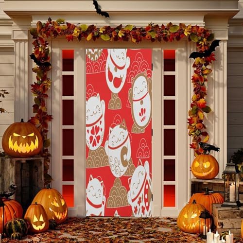 Cats Maneki Neko Halloween Door Cover 32x79 in