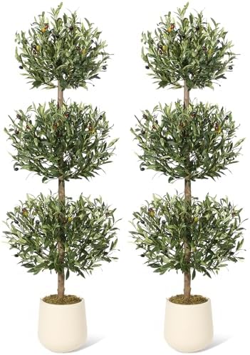 5FT Artificial Olive Topiary Trees with Moss and Inner Pot Set of 2