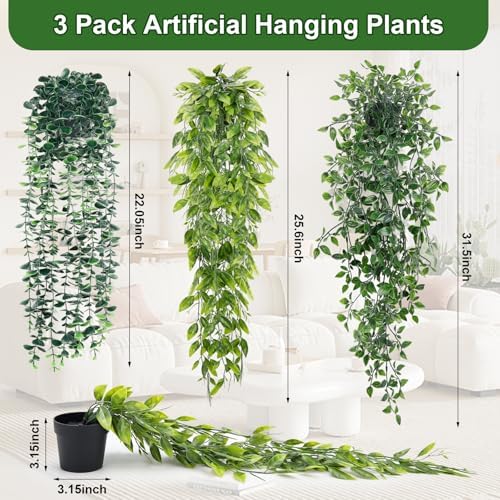 Artificial Hanging Plants 3 Pack for Wall Decor