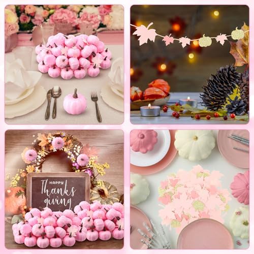 Thyle 150 Pcs Pink Foam Pumpkins Fall Decor Set