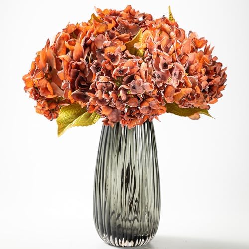 TOPIA Fall Hydrangea Artificial Silk Flowers Bouquet 6 PCS Orange
