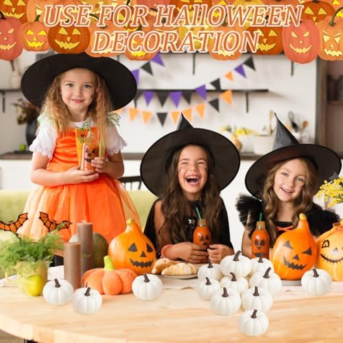 24 Piece White Artificial Pumpkin Set for Fall Decor