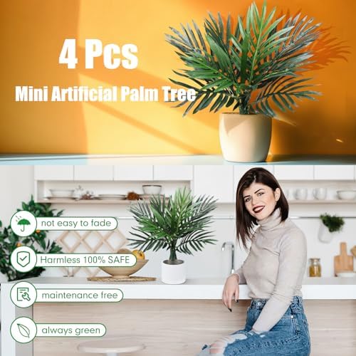 Jexine 4 Pcs 16 Inch Artificial Palm Tree Set