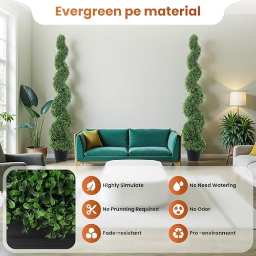 5 Ft Artificial Boxwood Spiral Topiary Trees 2 Pcs