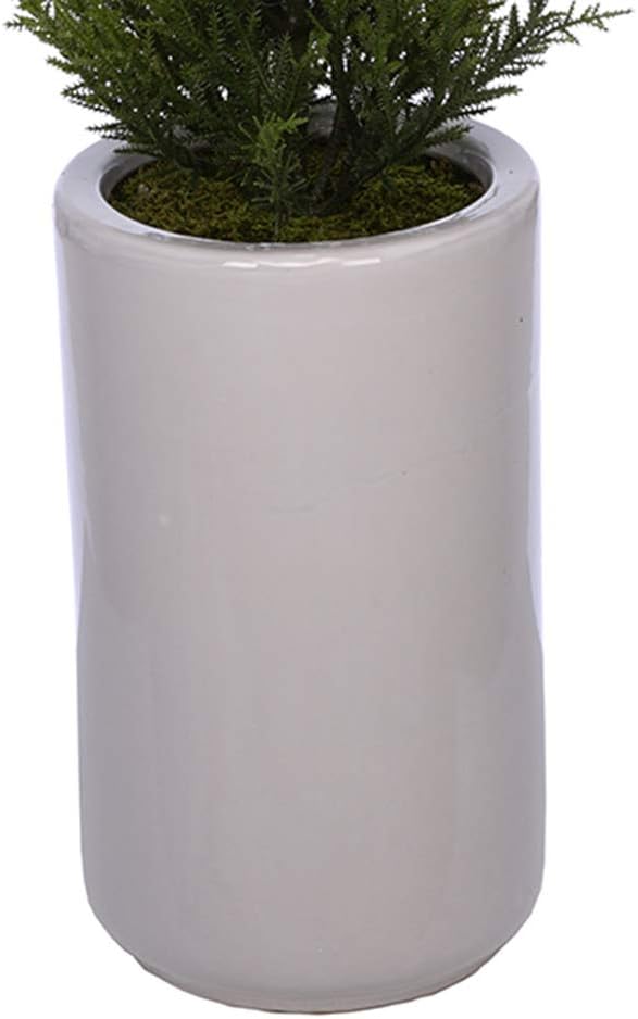 Artificial Cedar Pencil Topiary in White Ceramic Pot