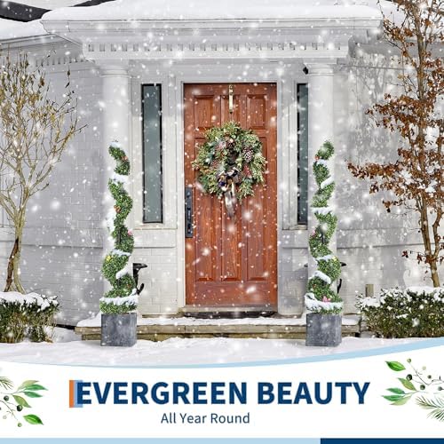 IDEALHOUSE 5FT Artificial Boxwood Spiral Topiary Trees 2Pcs