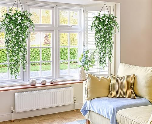 RECUTMS Artificial Hanging Plants White Set of 3