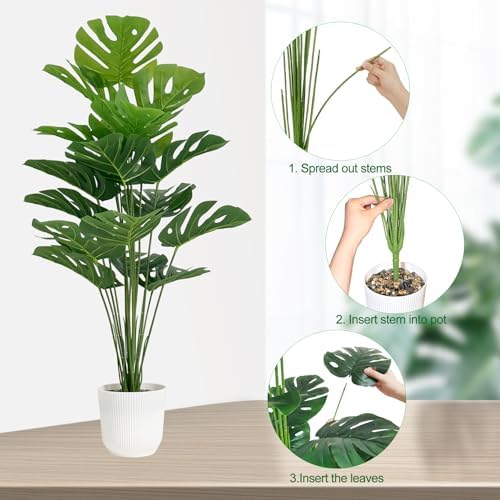 SAJANDAS 2 pcs Artificial Monstera Plants in Pots