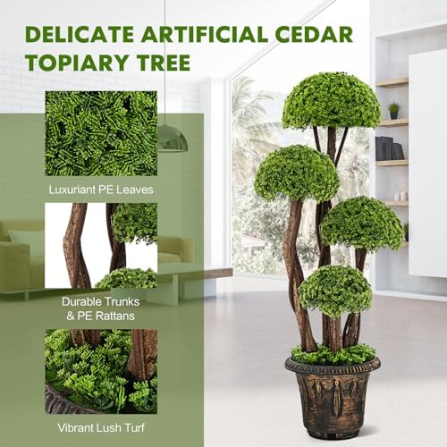 3ft Artificial Cypress Topiary Tree with Retro Cement Pot