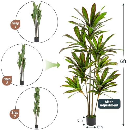 VIAGDO 6ft Artificial Dracaena Plant with Red Leaf Margin
