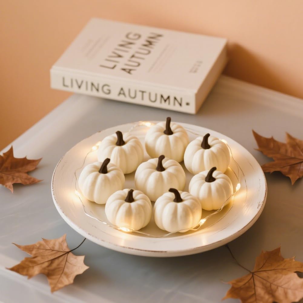 24 Piece White Artificial Pumpkin Set for Fall Decor
