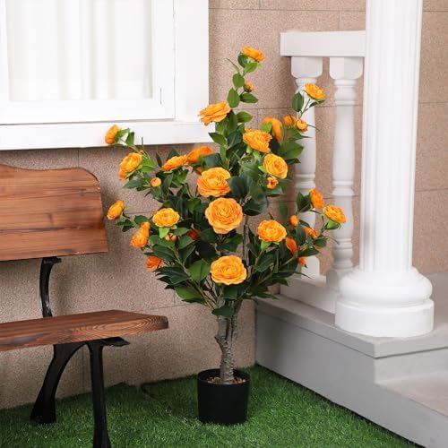 Jexine 2 Pack 40 In Artificial Camellia Tree with Flowers