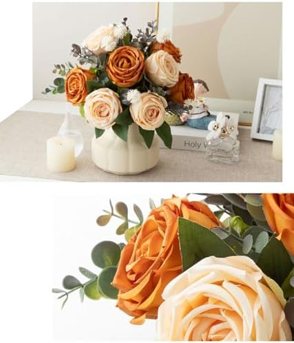 NAWEIDA Silk Roses Artificial Flowers in Vase