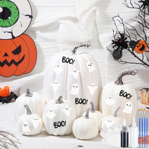 Chunful 8 Pcs Assorted Foam Pumpkins with Paint Set
