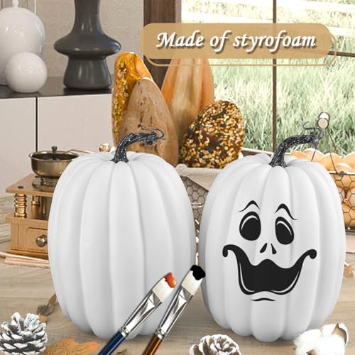 Artmag 8 Inch Artificial White Pumpkins 2PCS Fall Decor