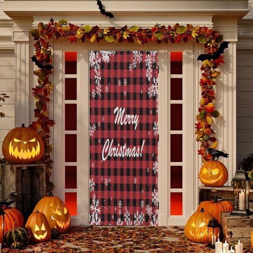 Susiyo Christmas Door Cover with Stretch Fabric Plaid
