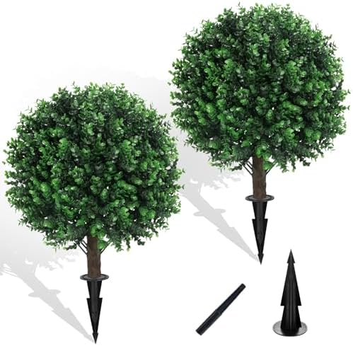 Artificial Boxwood Topiary Ball Set of 2 with Spike UV Resistant