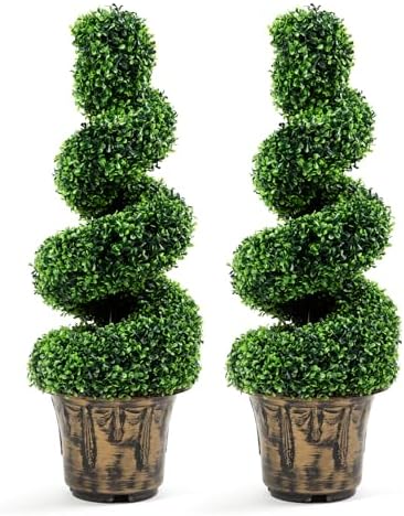 2-Pack Faux Boxwood Spiral Topiary Trees 3ft Tall