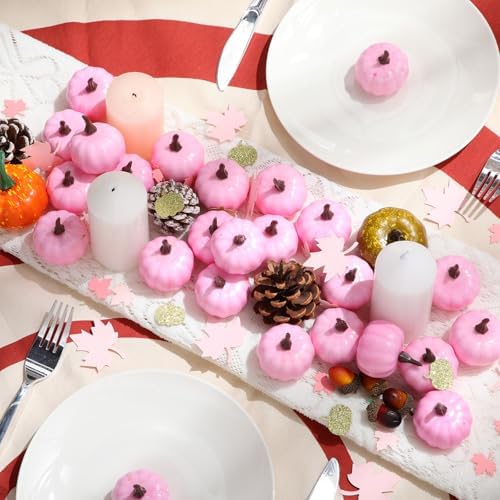 Thyle 150 Pcs Pink Foam Pumpkins Fall Decor Set