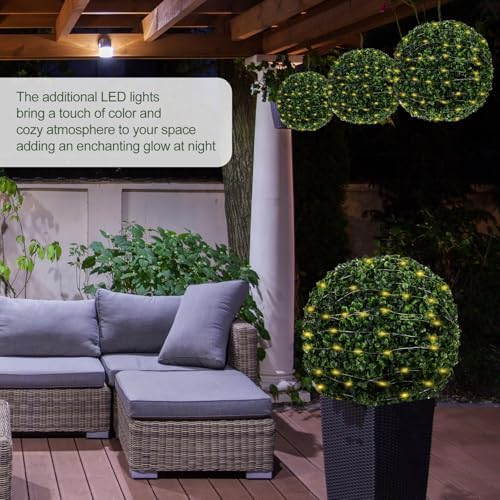 2 Pcs 19 Inch Boxwood Topiary with LED String Lights