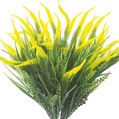 10 Bundles Artificial Plants Outdoor Fake Grass with Yellow Flowers